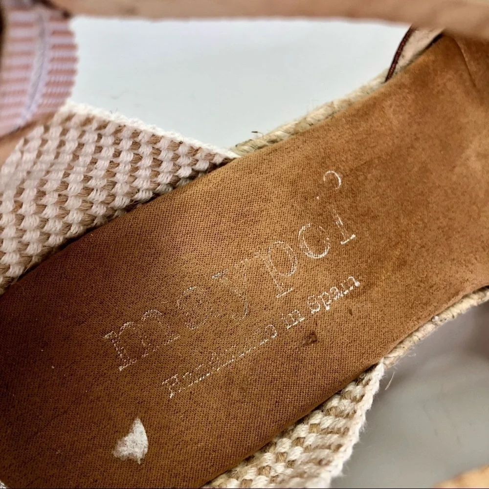 Maypol Anthropologie wedge espadrilles metallic red leather toe woven heel 39